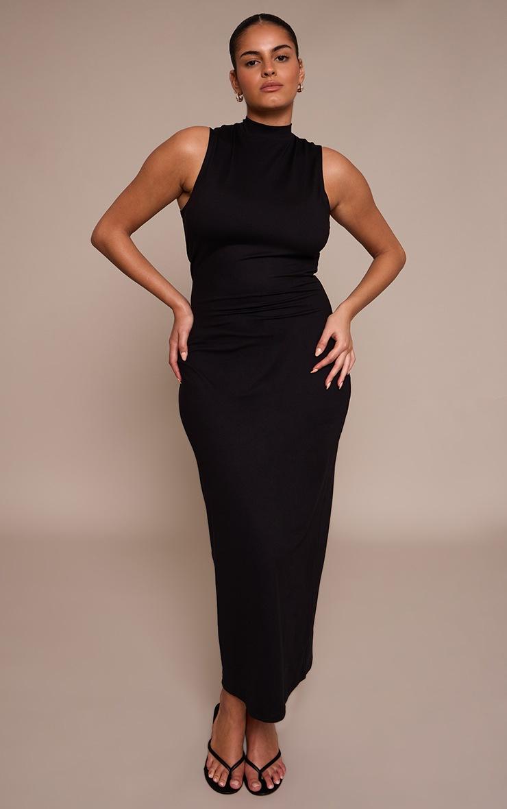 Pretty Little Thing Plus Black Sculpt High Neck Maxi Dress