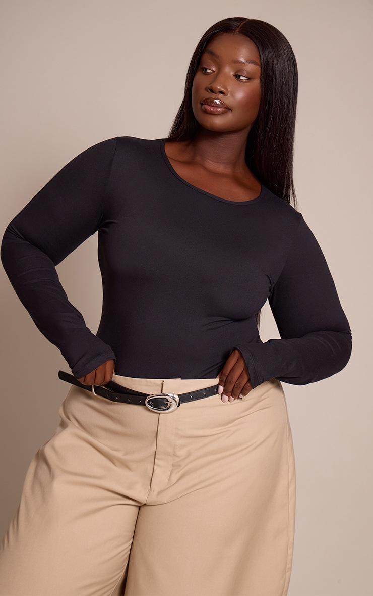 Pretty Little Thing Plus Black Sculpt Long Sleeve Bodysuit