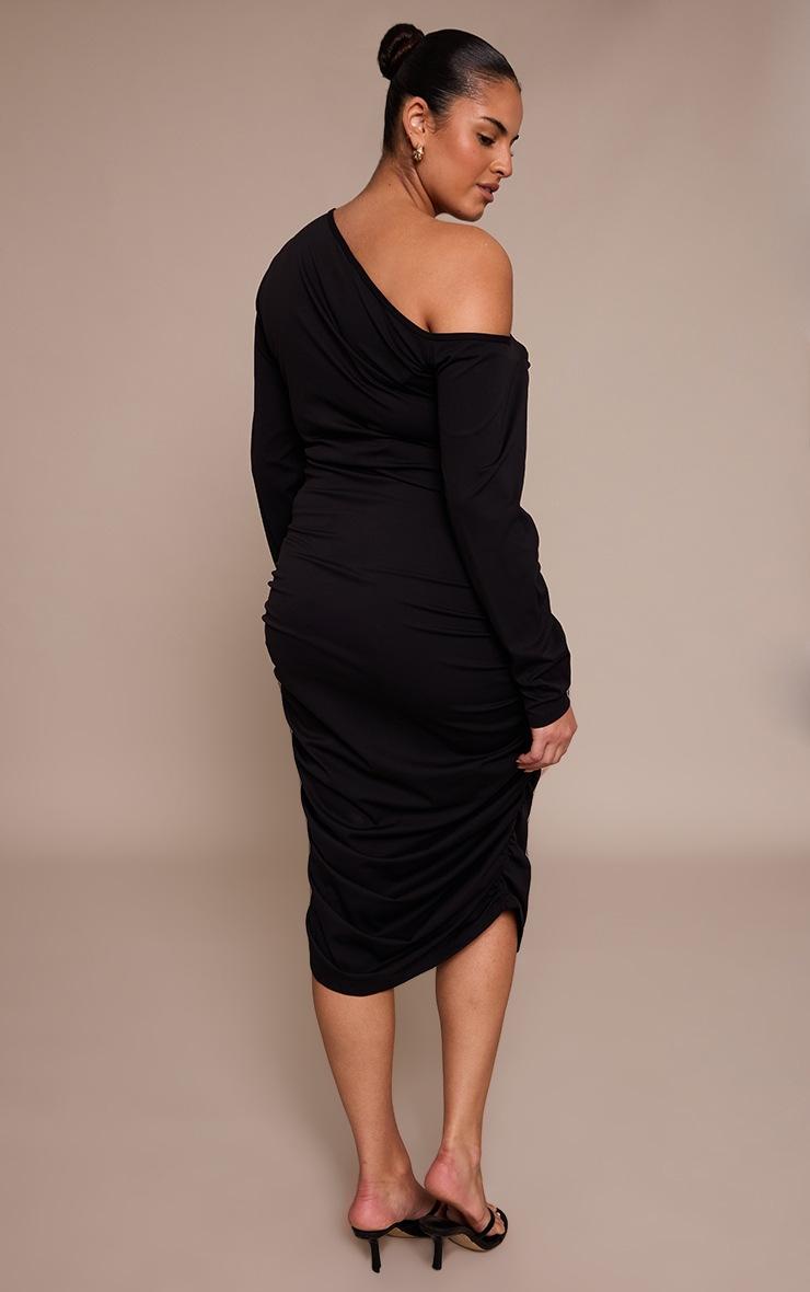 Pretty Little Thing Plus Black Sculpt Off Shoulder Ruched Midi Dress