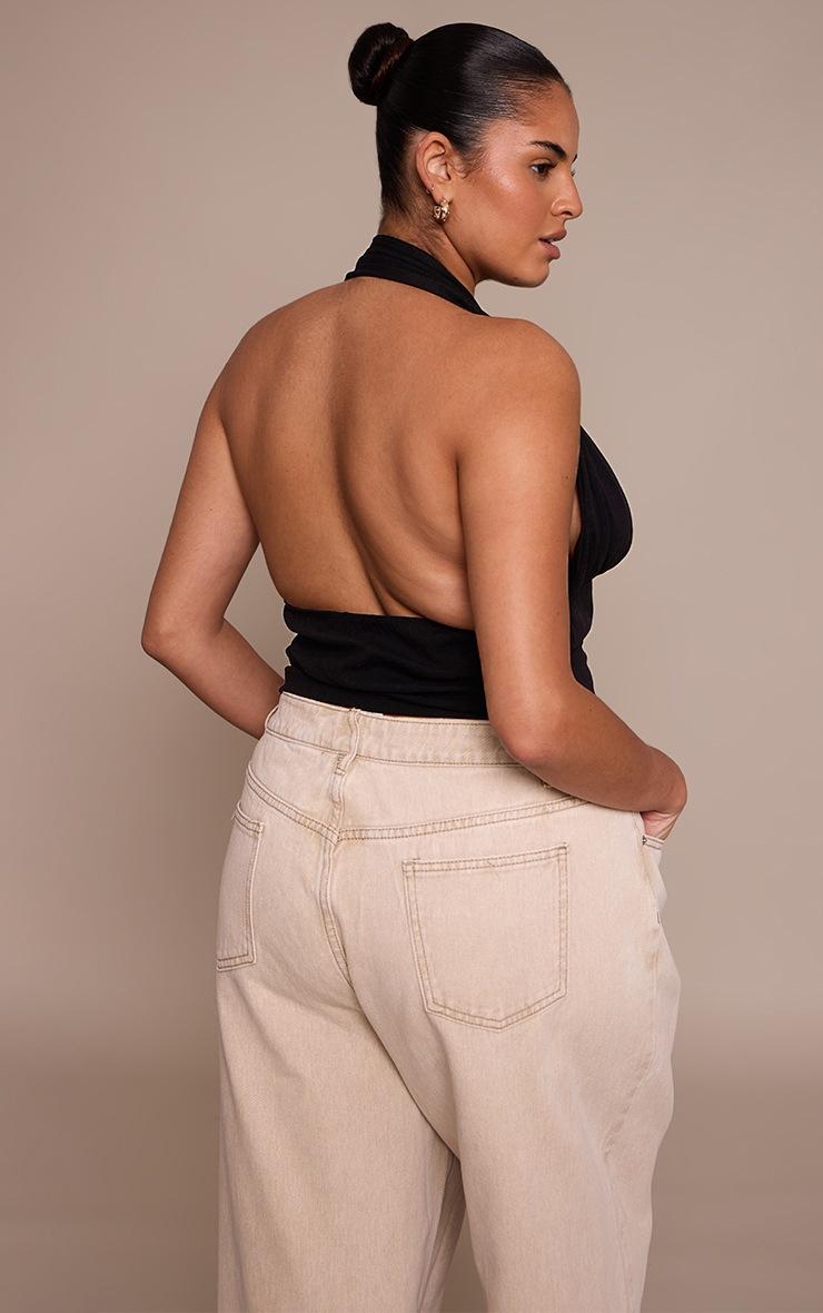 Pretty Little Thing Plus Black Sculpt Ruched Halterneck Top