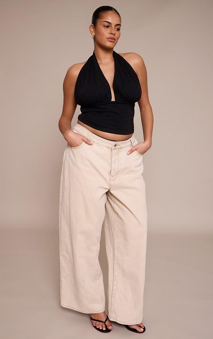 Pretty Little Thing Plus Black Sculpt Ruched Halterneck Top