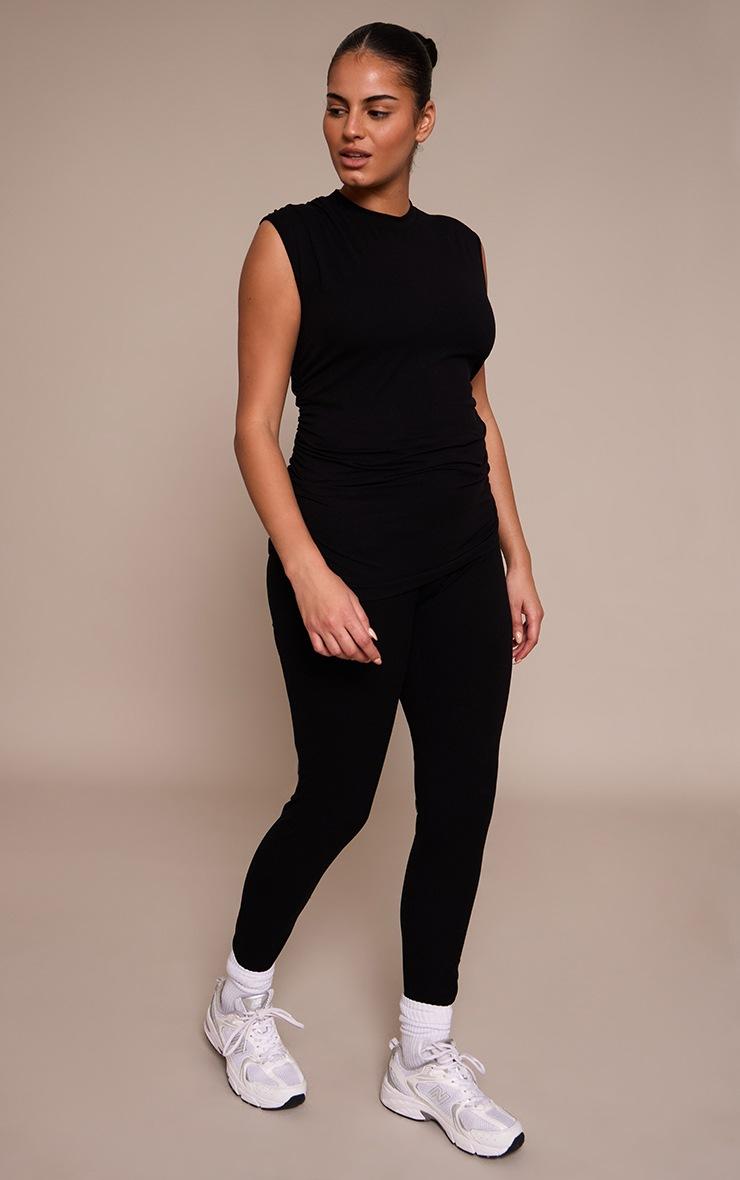 Pretty Little Thing Plus Black Sculpt Ruched High Neck Top