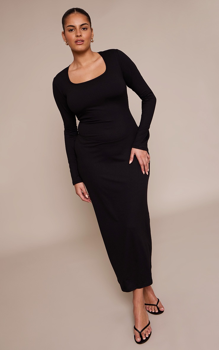 Pretty Little Thing Plus Black Sculpt Scoop Neck Maxi Dress