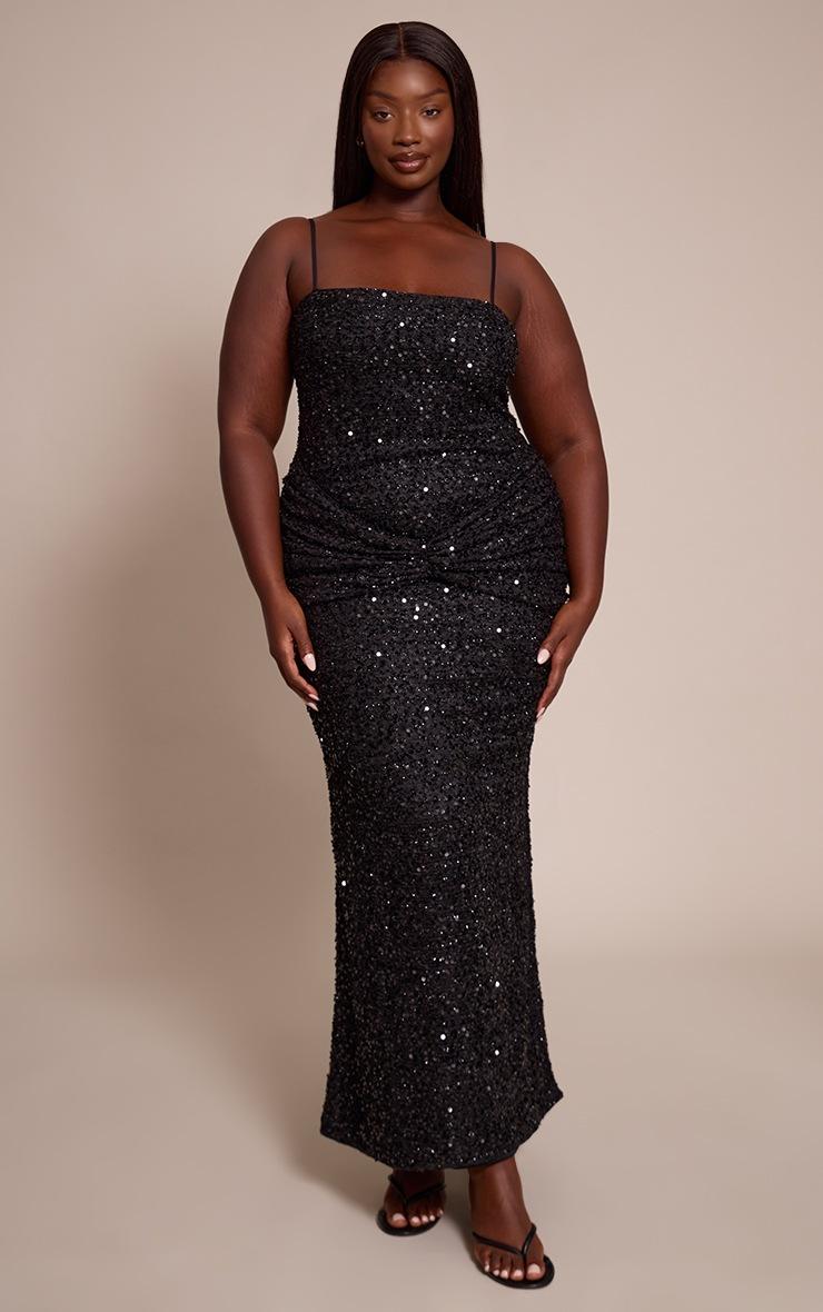 Pretty Little Thing Plus Black Sequin Wrap Detail Strappy Maxi Dress