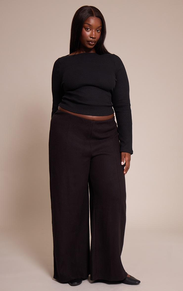 Pretty Little Thing Plus Black Soft Touch Pintuck Wide Leg Sweatpants