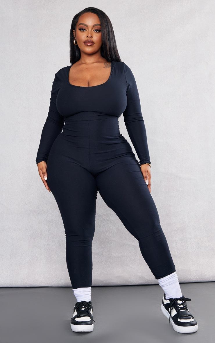 Pretty Little Thing Plus Black Soft Touch Scoop Neck Jumpsuit