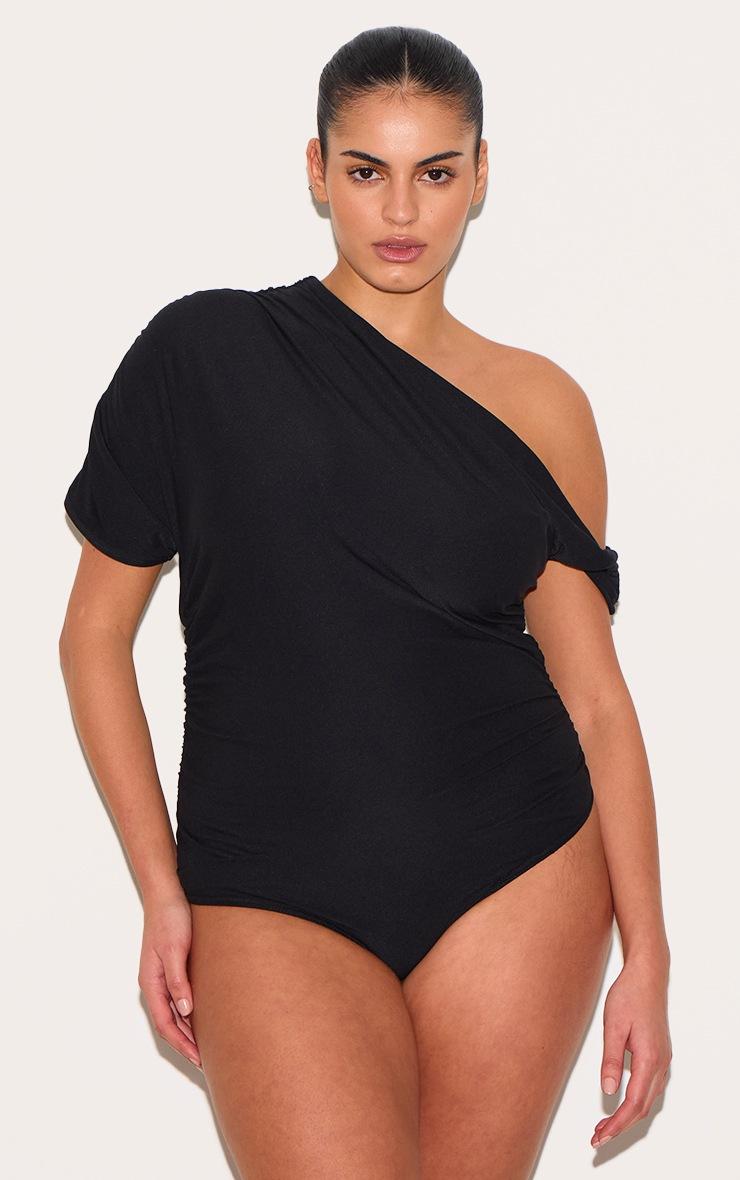 Pretty Little Thing Plus Black Soft Touch Twist Detail Bodysuit