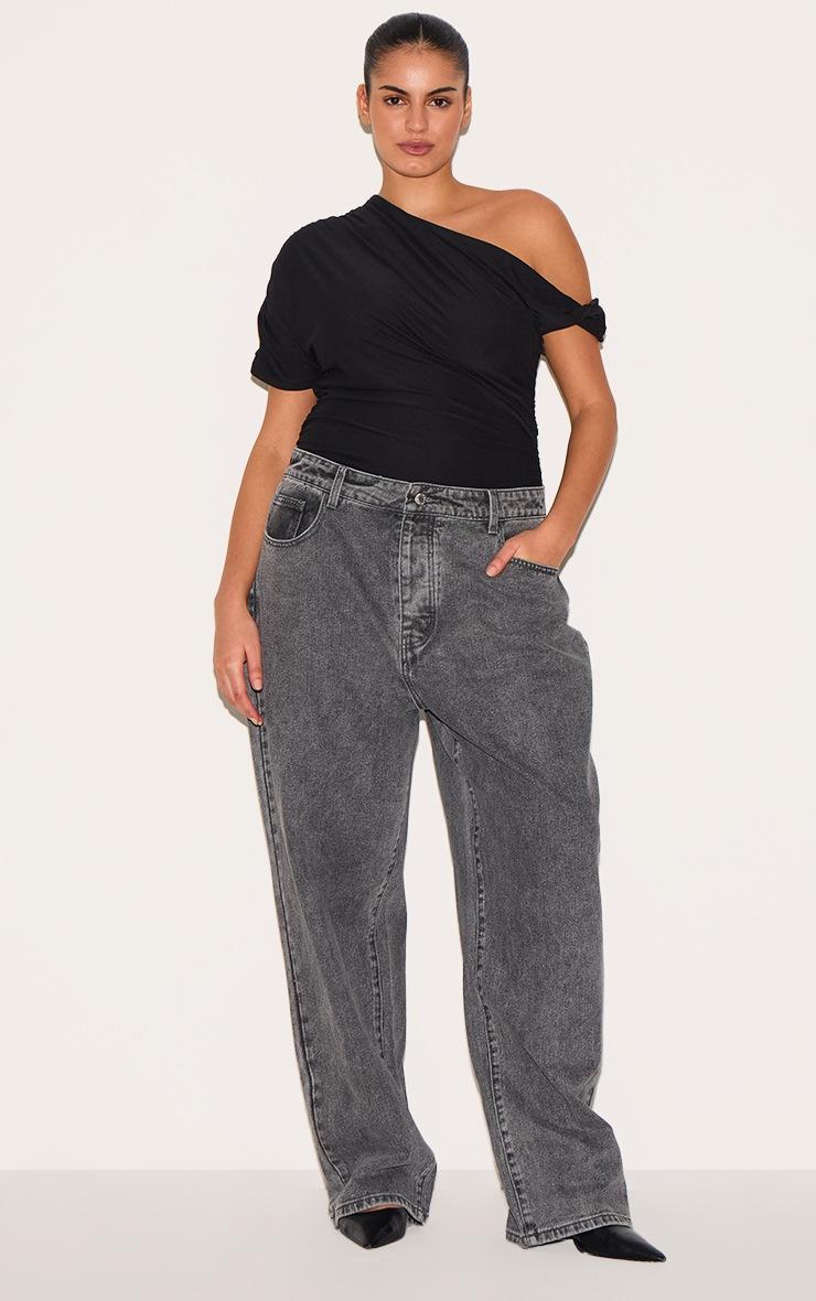 Pretty Little Thing Plus Black Soft Touch Twist Detail Bodysuit