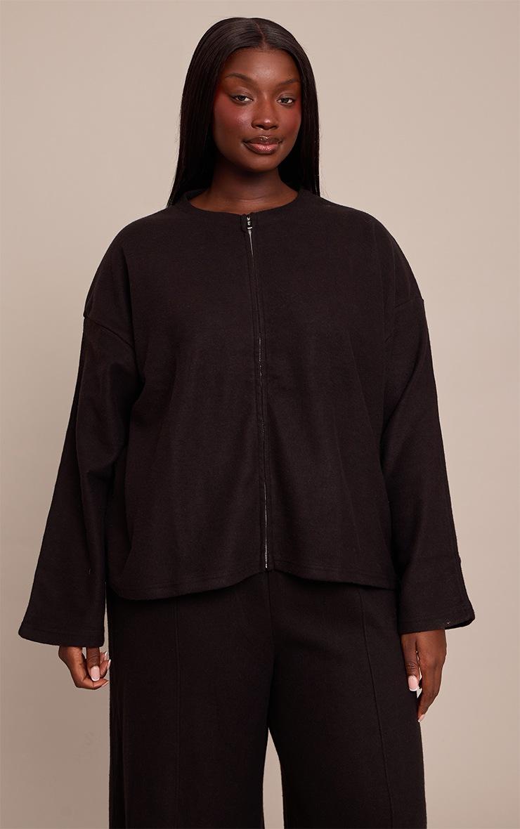 Pretty Little Thing Plus Black Soft Touch Zip Through Sweatshirt