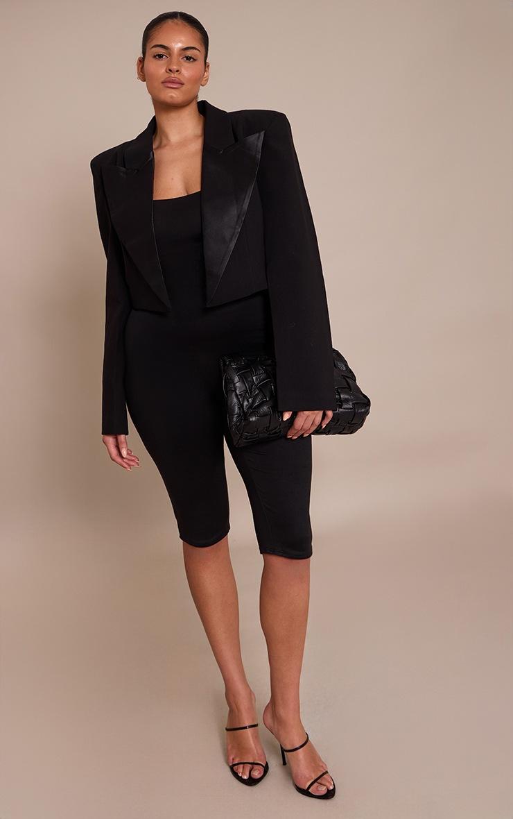 Pretty Little Thing Plus Black Spaghetti Strap Contour Jersey Capri Jumpsuit