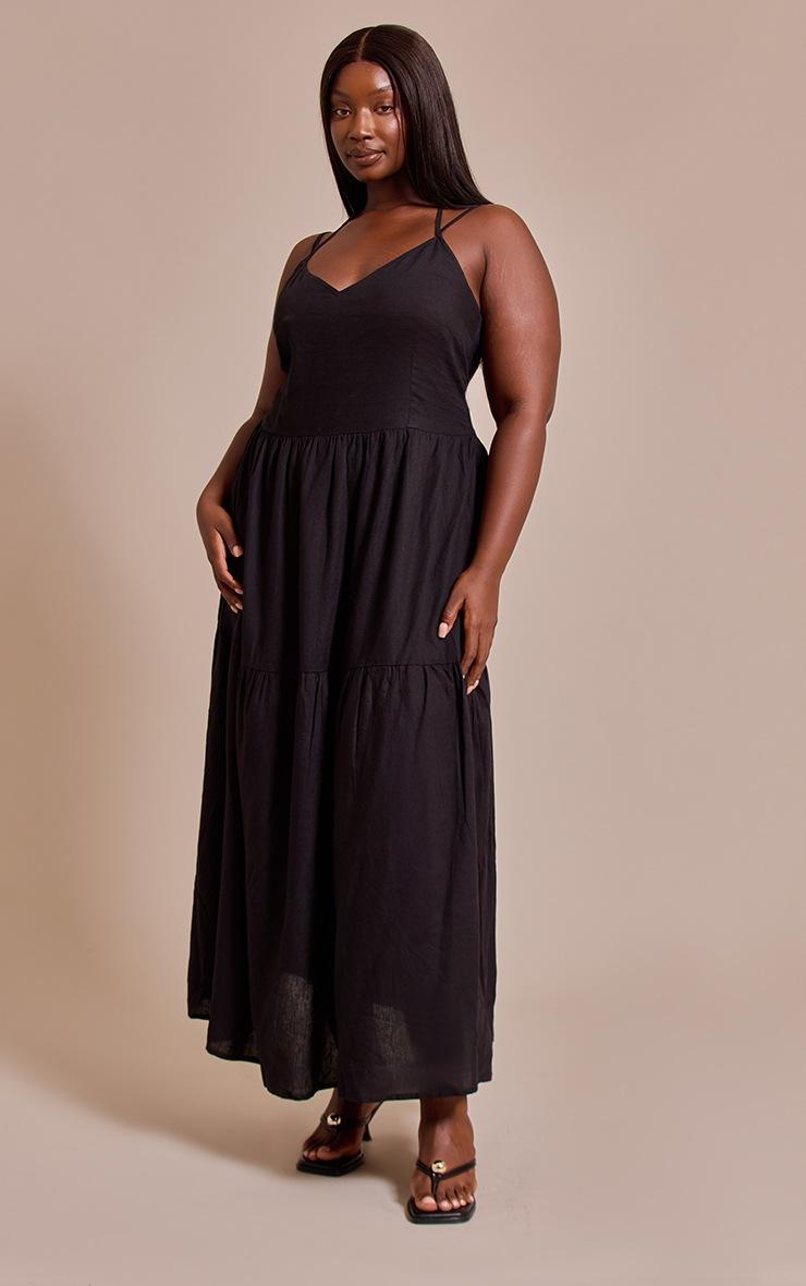 Pretty Little Thing Plus Black Strappy Ruched Maxi Dress