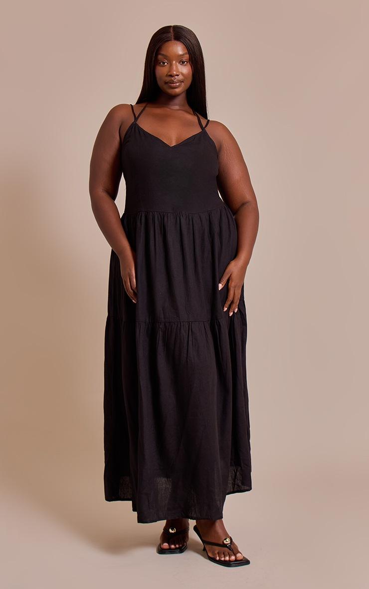 Pretty Little Thing Plus Black Strappy Ruched Maxi Dress