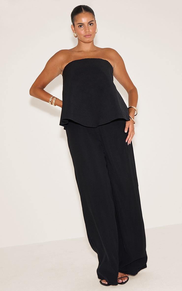 Pretty Little Thing Plus Black Structured Woven Peplum Straight Leg Jumpsuit