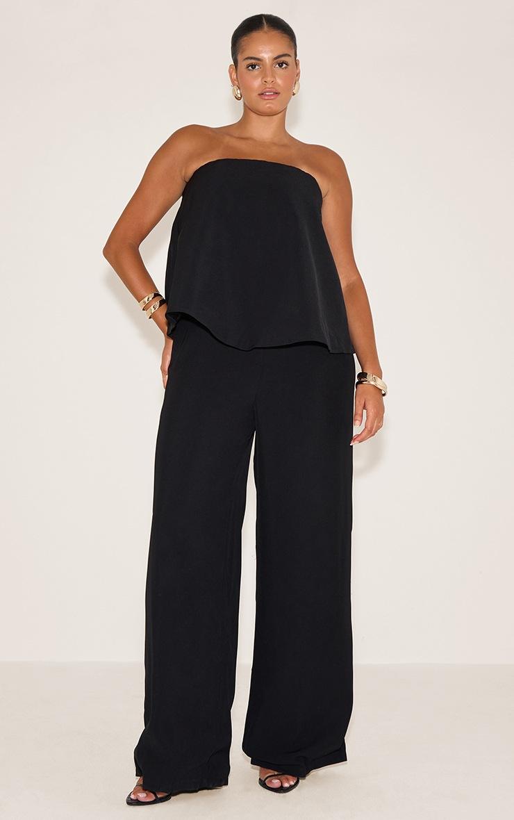 Pretty Little Thing Plus Black Structured Woven Peplum Straight Leg Jumpsuit