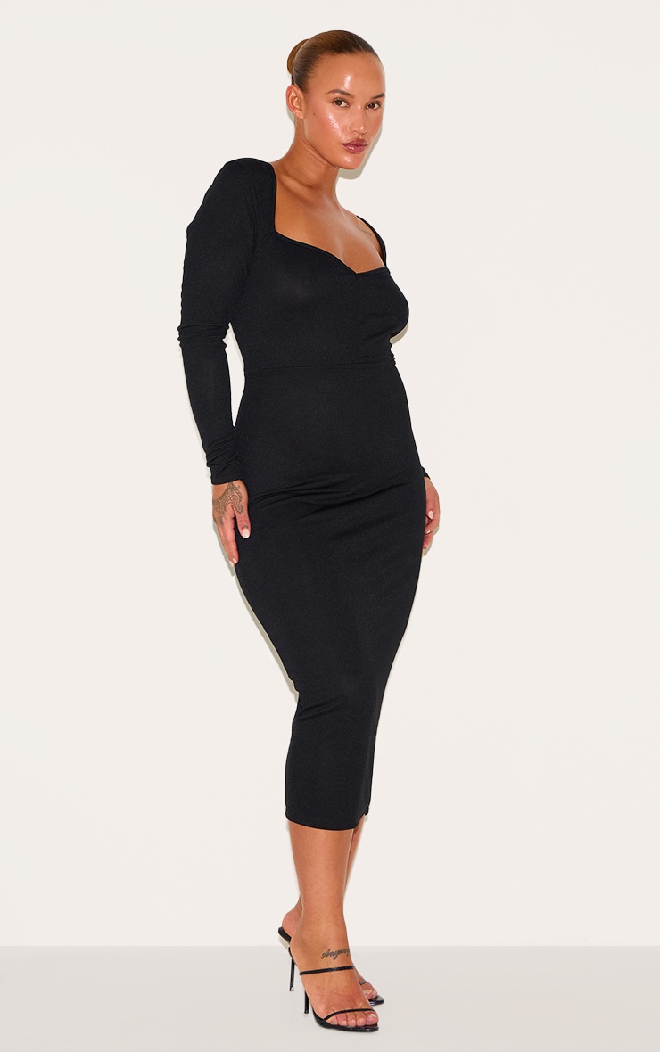 Pretty Little Thing Plus Black Sweetheart Neck Long Sleeve Midi Dress