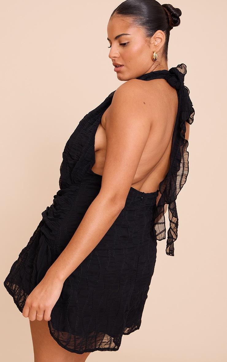 Pretty Little Thing PLUS BLACK Texture V Neck Belt Shift Dress