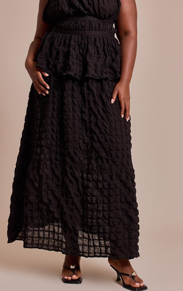 Pretty Little Thing Plus Black Textured Shirred Maxi Skirt