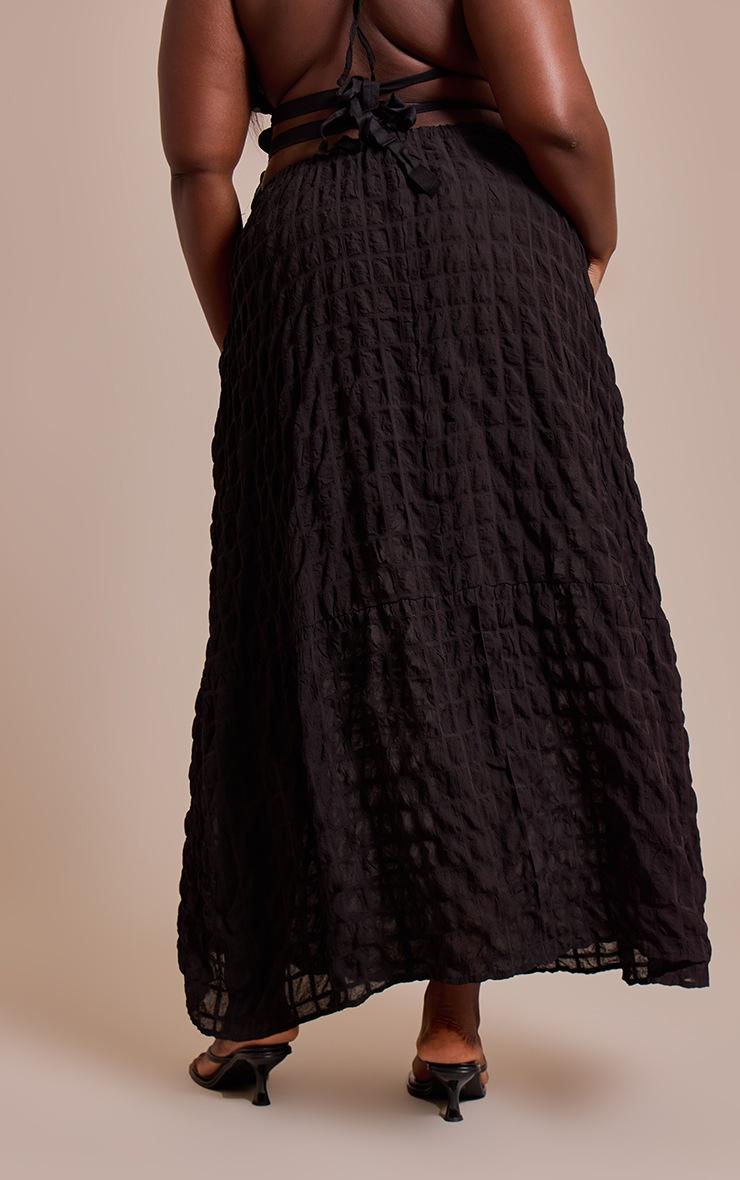 Pretty Little Thing Plus Black Textured Shirred Maxi Skirt