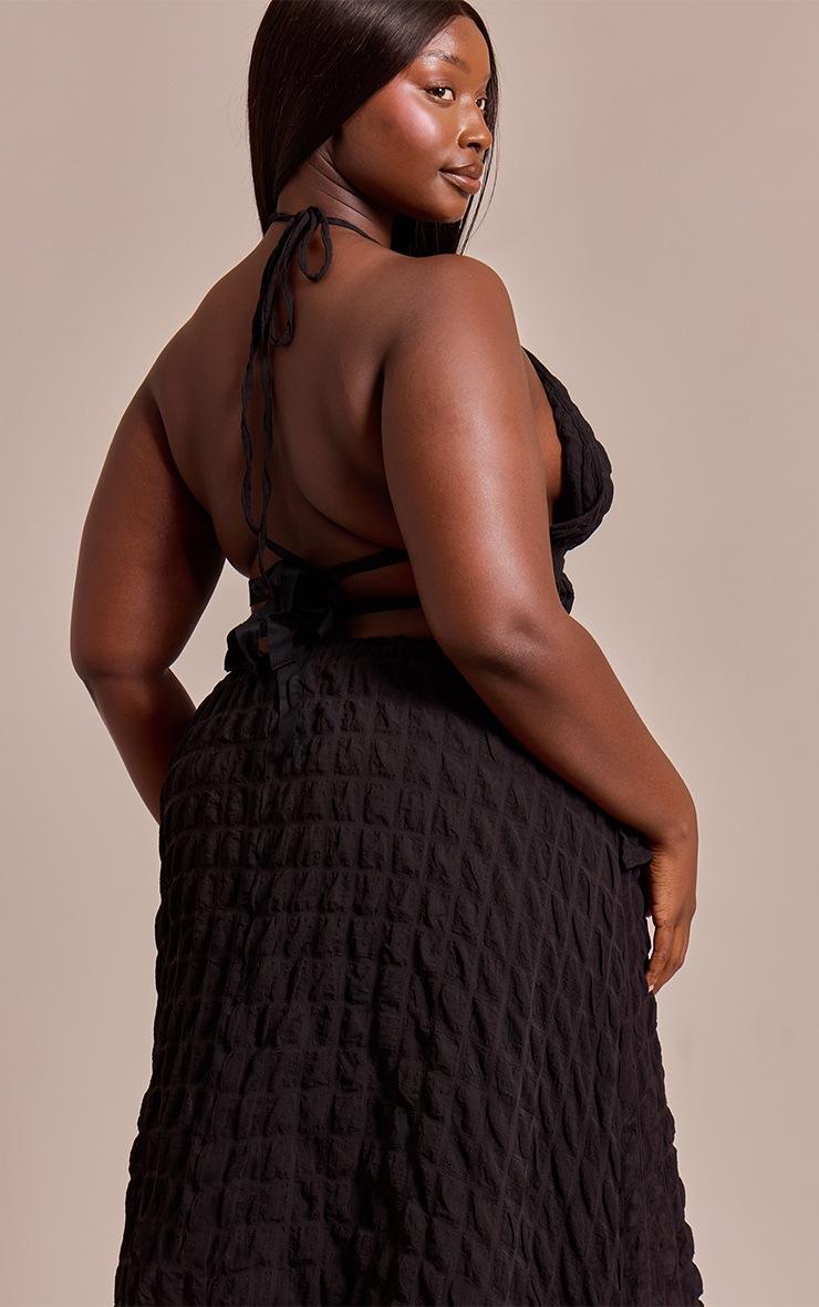 Pretty Little Thing Plus Black Textured Shirred Top