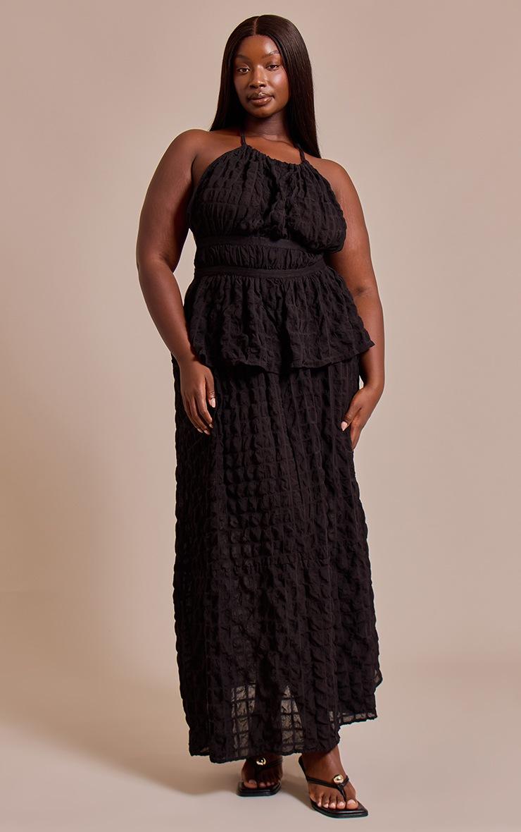 Pretty Little Thing Plus Black Textured Shirred Top