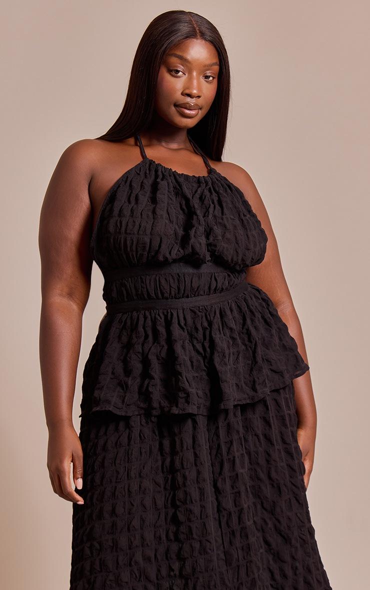 Pretty Little Thing Plus Black Textured Shirred Top