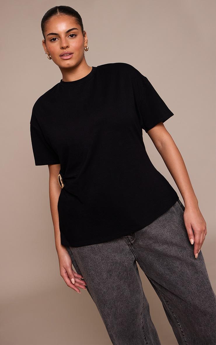 Pretty Little Thing Plus Black Trim Detail Asymmetric Hem T Shirt