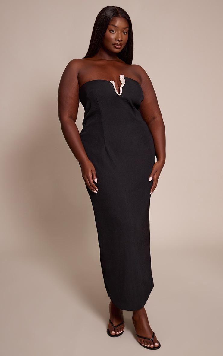 Pretty Little Thing Plus Black Trim Detail Bandeau Bodycon Maxi Dress