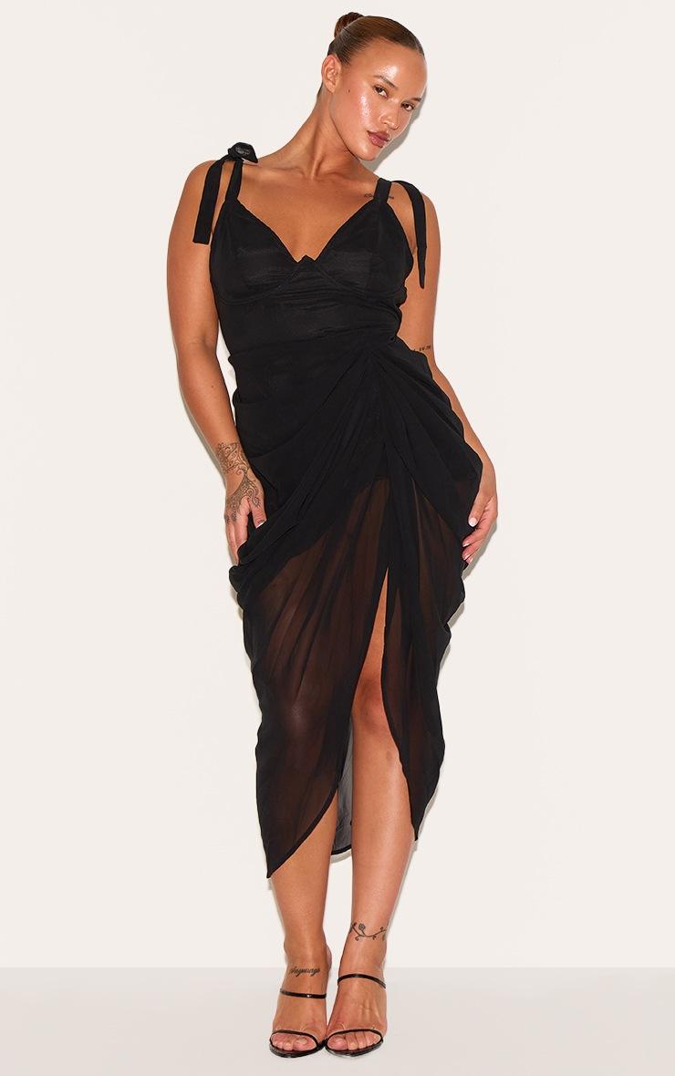 Pretty Little Thing Plus Black Underwire Detail Draped Midi Dress