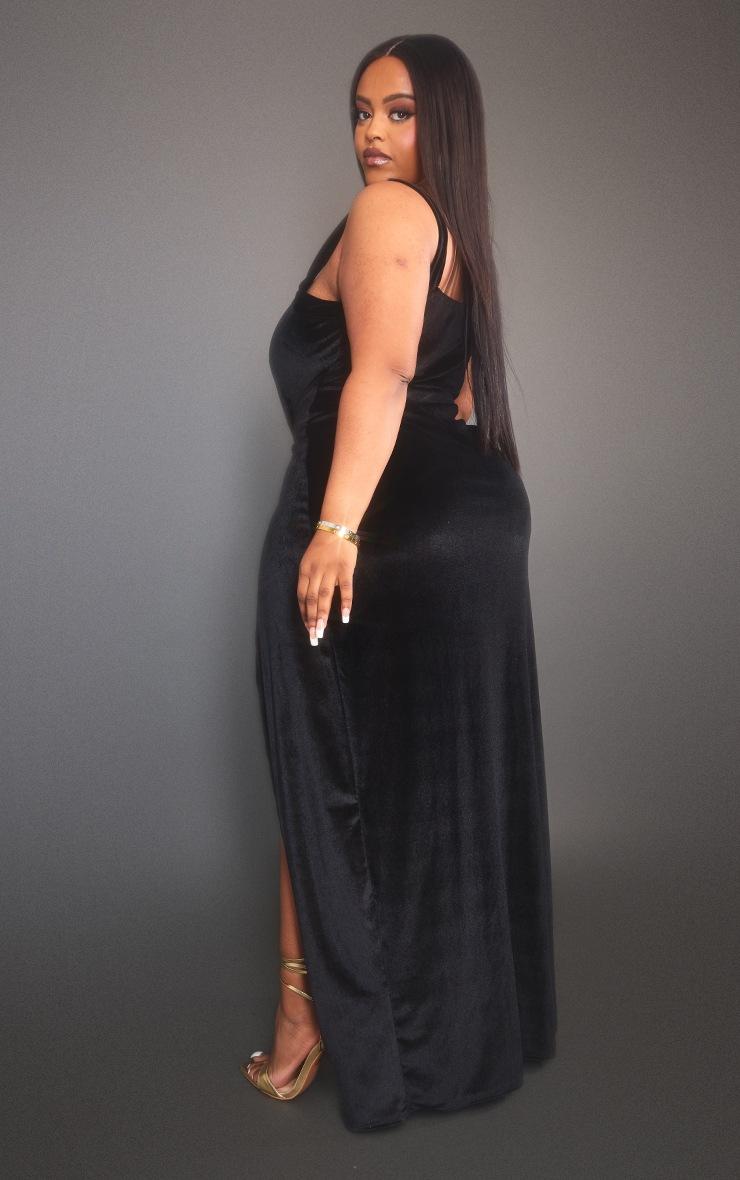 Pretty Little Thing Plus Black Velvet Side Split Midi Dress