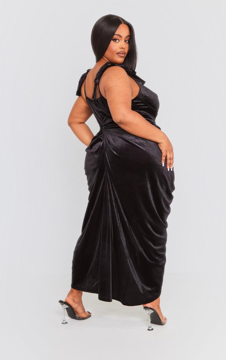 Pretty Little Thing Plus Black Velvet Underwire Detail Draped Midi Dress