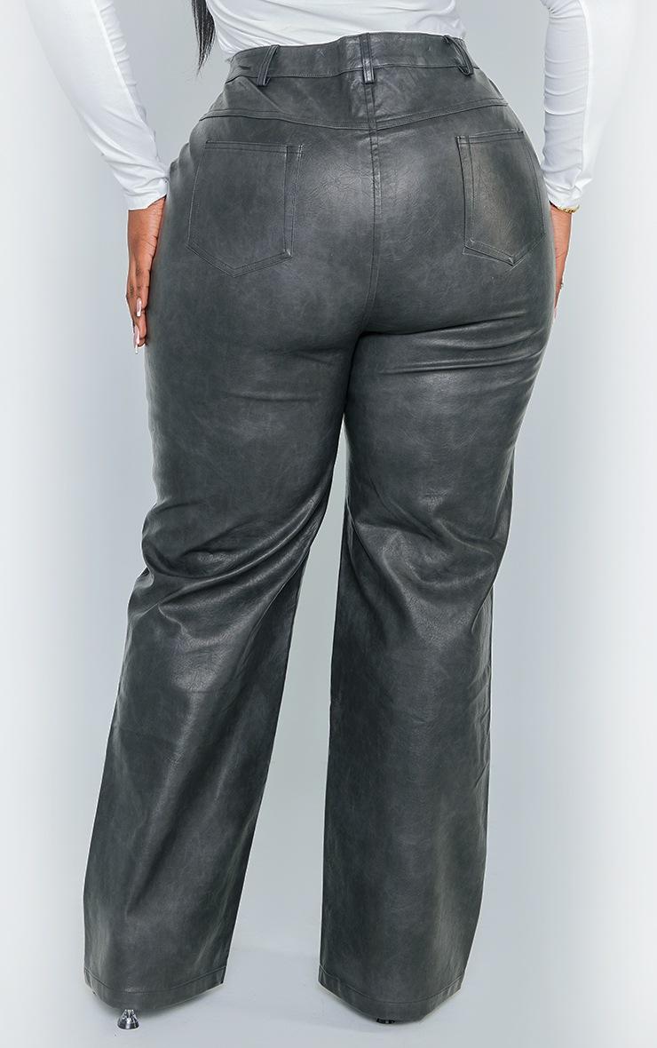 Pretty Little Thing Plus Black Washed Faux Leather Straight Leg Pants