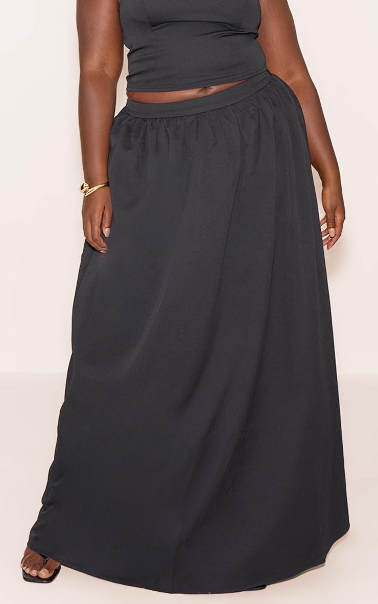 Pretty Little Thing Plus Black Woven Band Detail Pleated Maxi Skirt