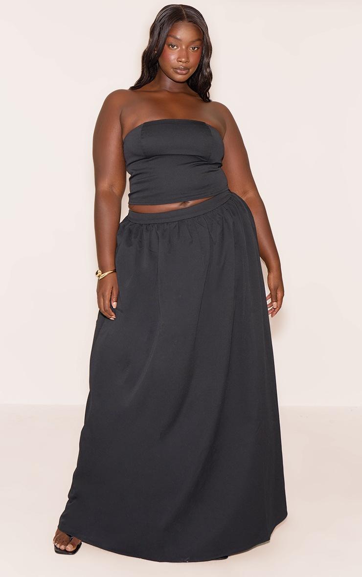 Pretty Little Thing Plus Black Woven Band Detail Pleated Maxi Skirt