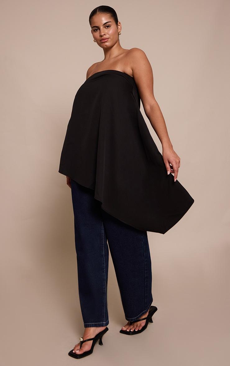 Pretty Little Thing Plus Black Woven Bandeau Asymmetric Hem Floaty Long Top