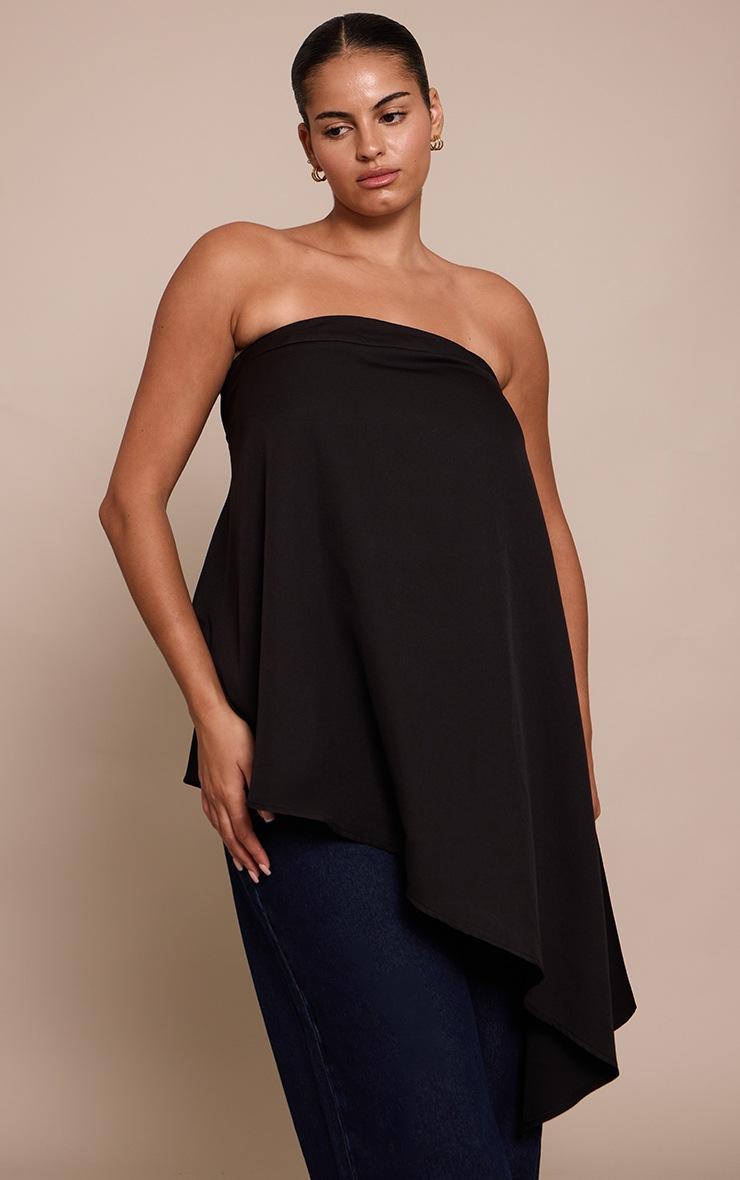 Pretty Little Thing Plus Black Woven Bandeau Asymmetric Hem Floaty Long Top