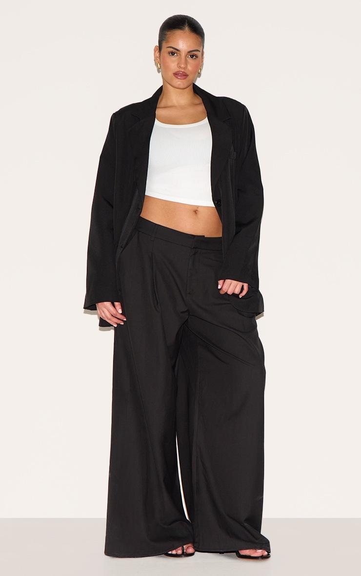 Pretty Little Thing Plus Black Woven Double Pleat Wide Leg Pant
