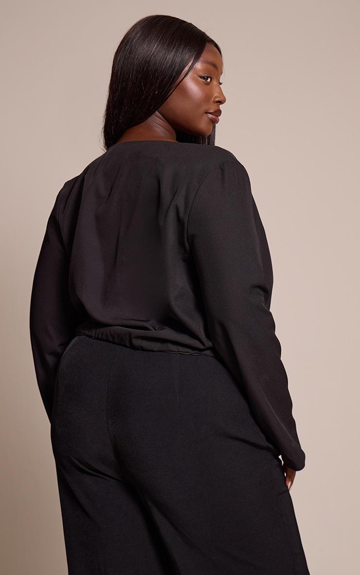 Pretty Little Thing Plus Black Woven Drape Plunge Top