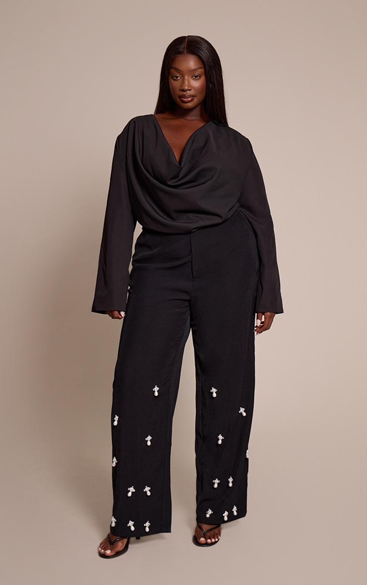 Pretty Little Thing Plus Black Woven Drape Plunge Top