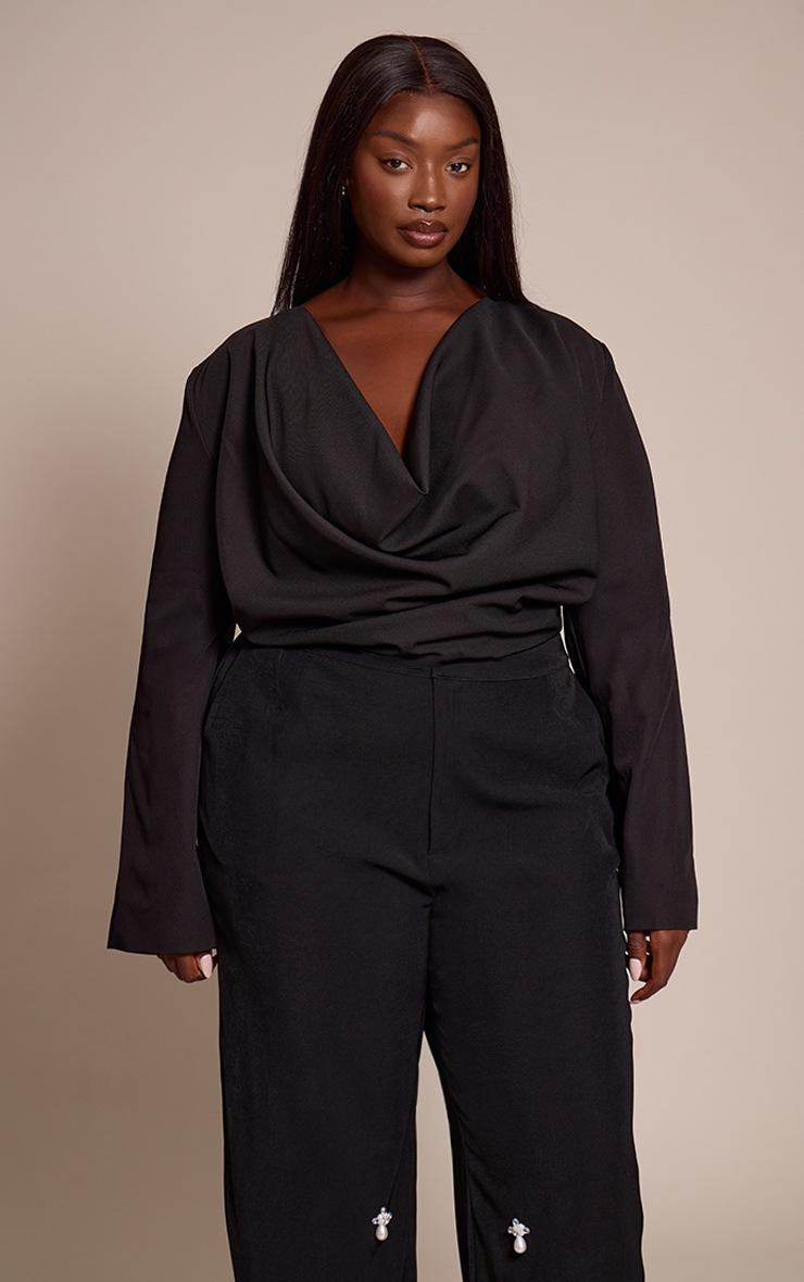 Pretty Little Thing Plus Black Woven Drape Plunge Top
