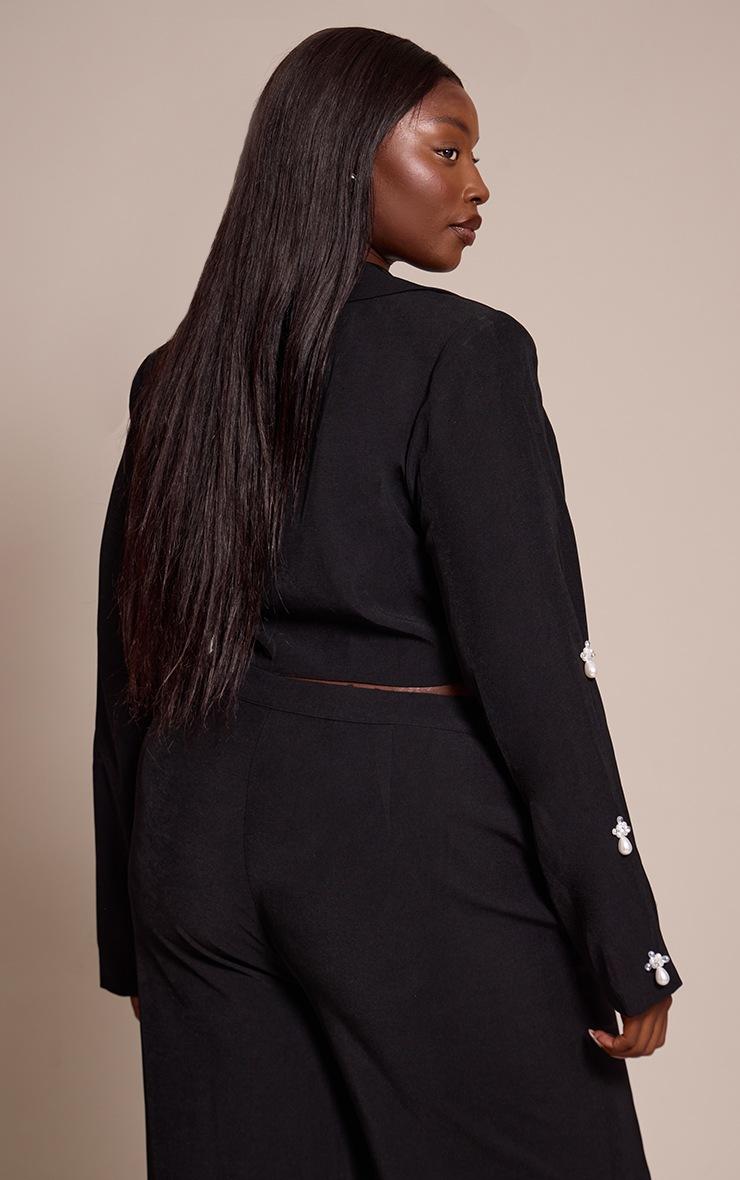 Pretty Little Thing Plus Black Woven Embellished Cropped Blazer