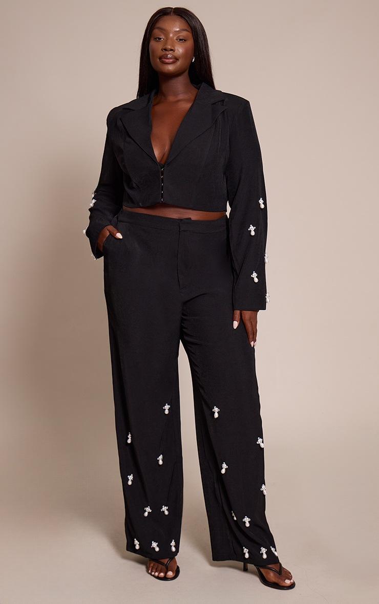 Pretty Little Thing Plus Black Woven Embellished High Waist Wide Leg Pant
