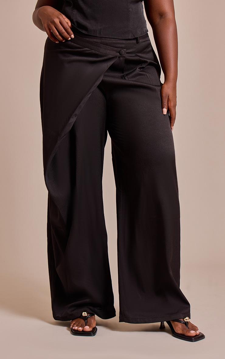 Pretty Little Thing Plus Black Woven Wrap Front Pants