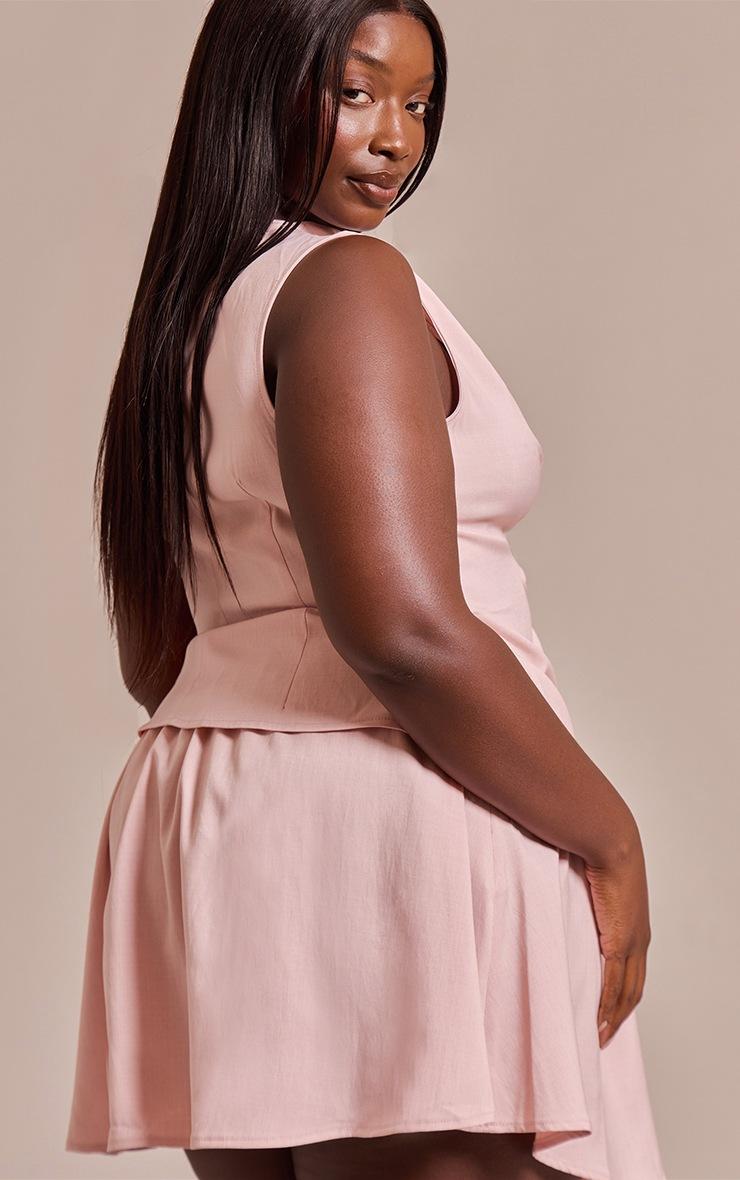 Pretty Little Thing Plus Blush Woven Boat Neck Ruched Detail Shift Dress