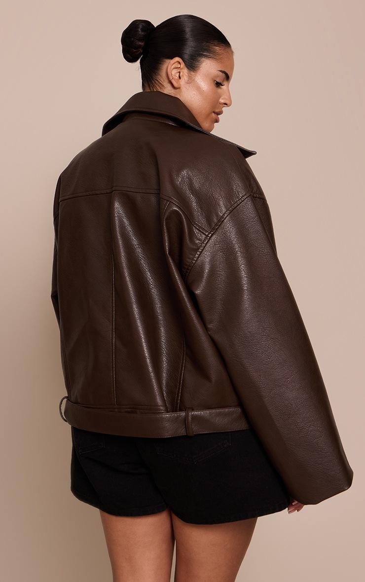 Pretty Little Thing Plus Brown Faux Leather Oversized Biker Jacket