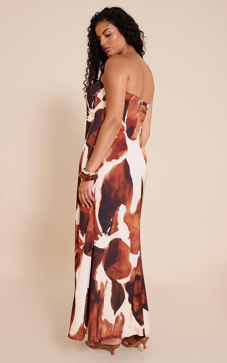 Pretty Little Thing Plus Brown Floral Satin Maxi Dress