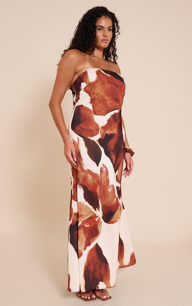 Pretty Little Thing Plus Brown Floral Satin Maxi Dress