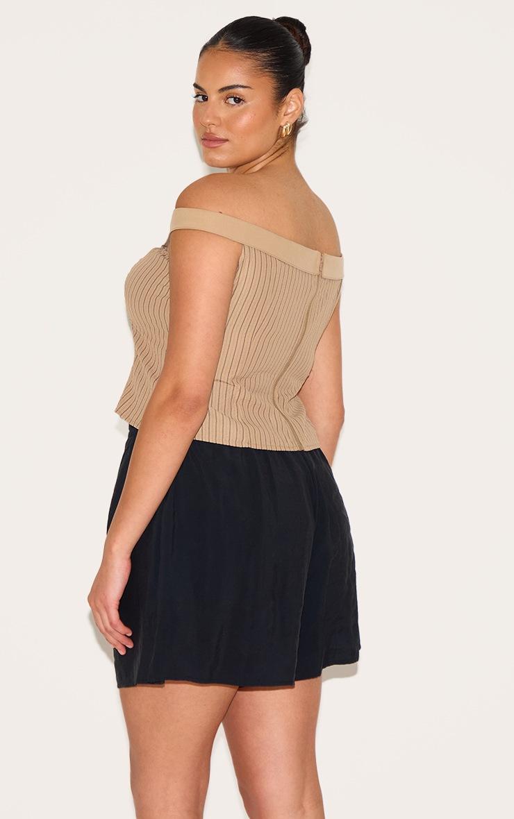 Pretty Little Thing Plus Brown Striped Peach Skin Bardot Long Top