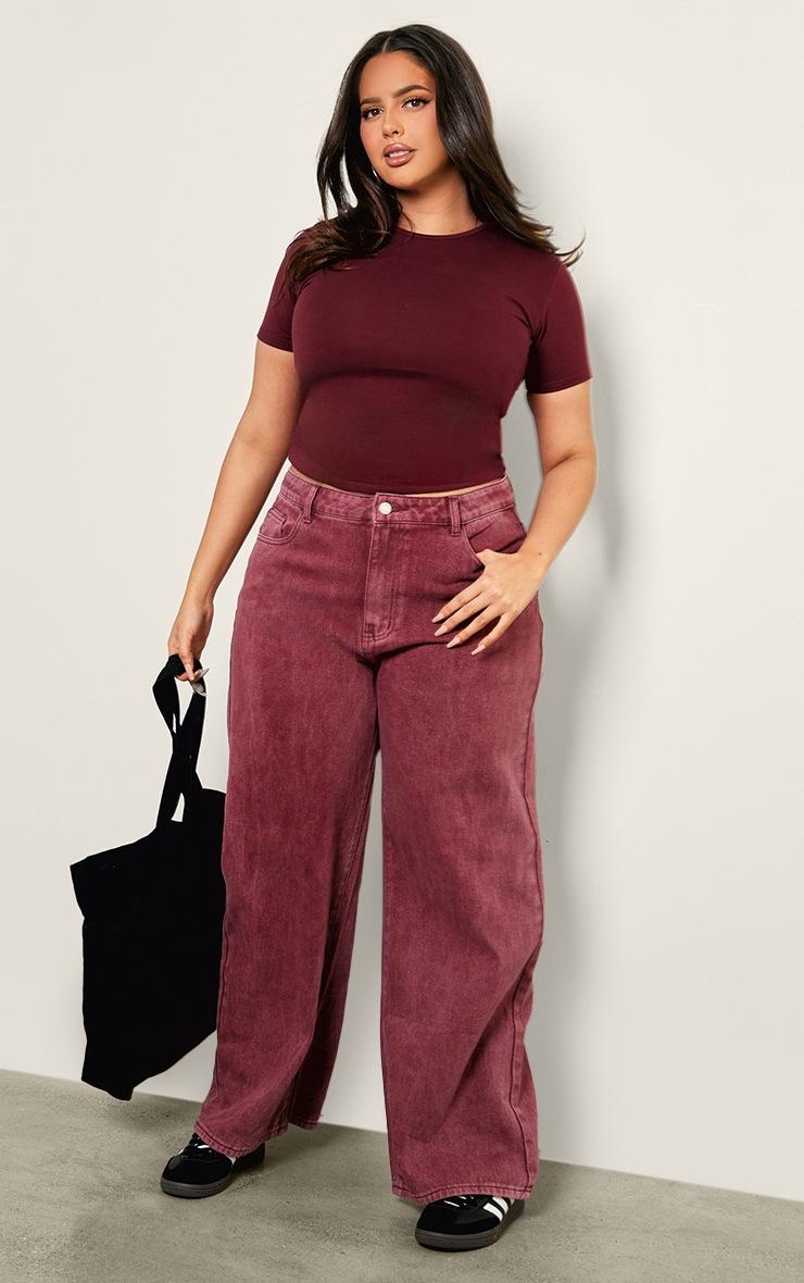 Pretty Little Thing Plus Burgundy Premium Cotton Cap Sleeve T-shirt