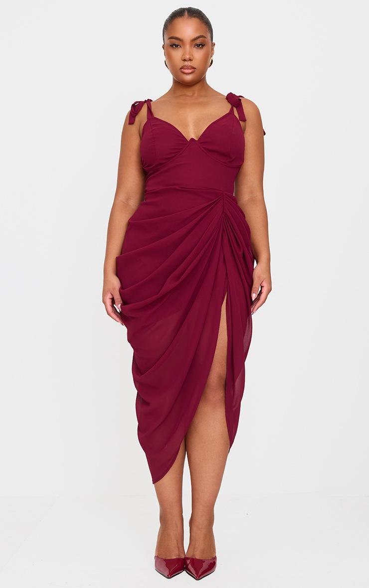 Pretty Little Thing Plus Burgundy Underwire Detail Draped Midi Dress