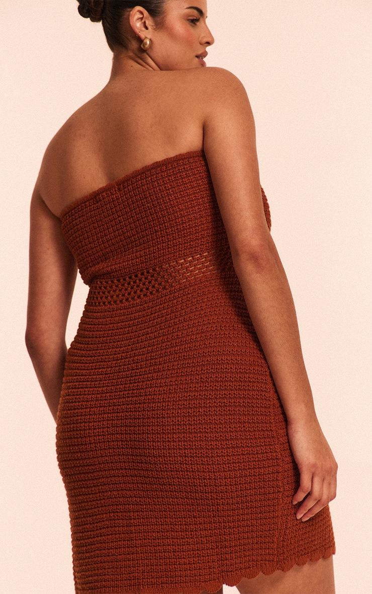 Pretty Little Thing Plus Burnt Orange Burnt Orange Crochet Knit Bandeau Front Tie Mini Dress